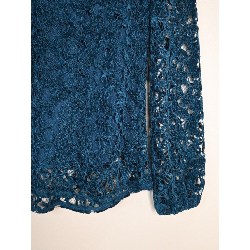 Sundance Women's S Teal Lace Long-Sleeve Blouse - Picture 6 of 8